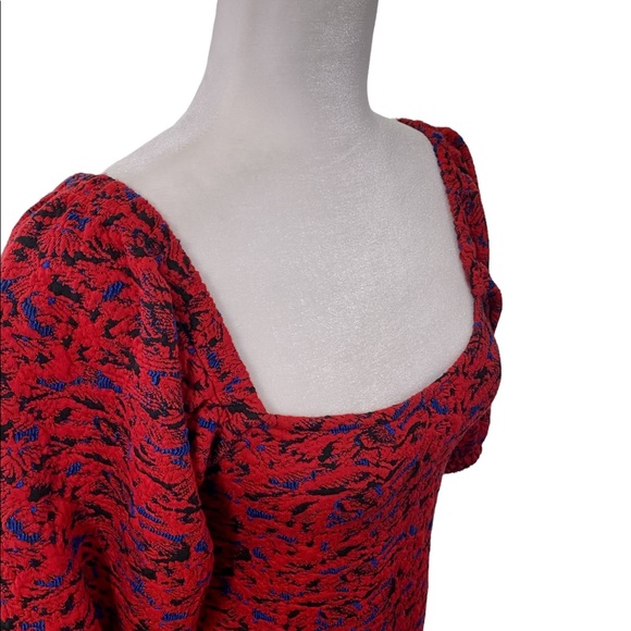 NWT Free People Red Combo Puffy Sleeve Mini Dress XS - Picture 6 of 15